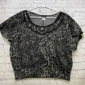 Daytrip Leopard  Print Women's Beaded Blouse Top
